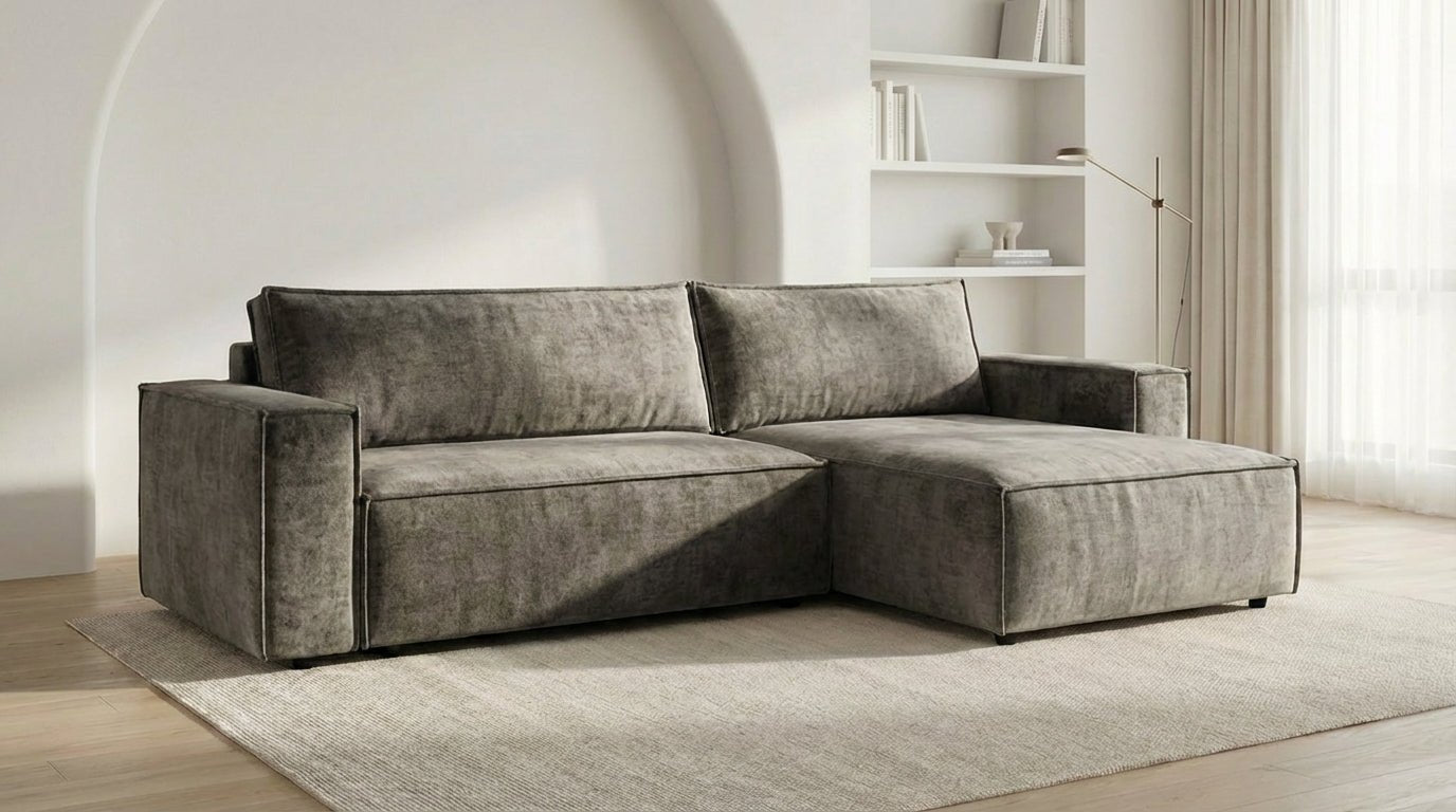 Canapé d’angle convertible 4 places NIZZA en tissu microfibre avec coffre - TRUST INDUSTRIE - Gris - Droit - 