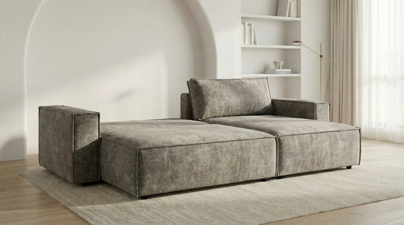 Canapé d’angle convertible 4 places NIZZA en tissu microfibre avec coffre - TRUST INDUSTRIE - Gris - Droit - 