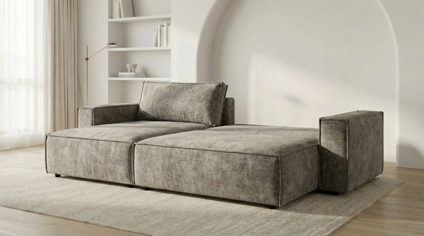 Canapé d’angle convertible 4 places NIZZA en tissu microfibre avec coffre - TRUST INDUSTRIE - Gris - Gauche - 