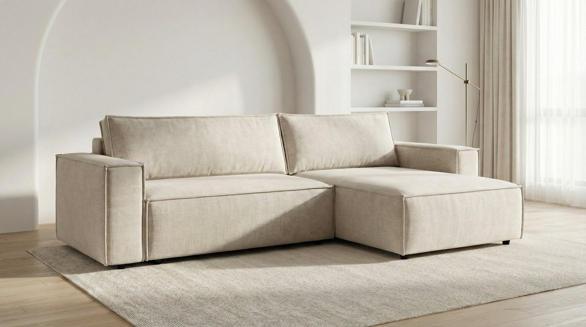 Canapé d’angle convertible 4 places NIZZA en tissu microfibre avec coffre - TRUST INDUSTRIE - Beige - Droit - 