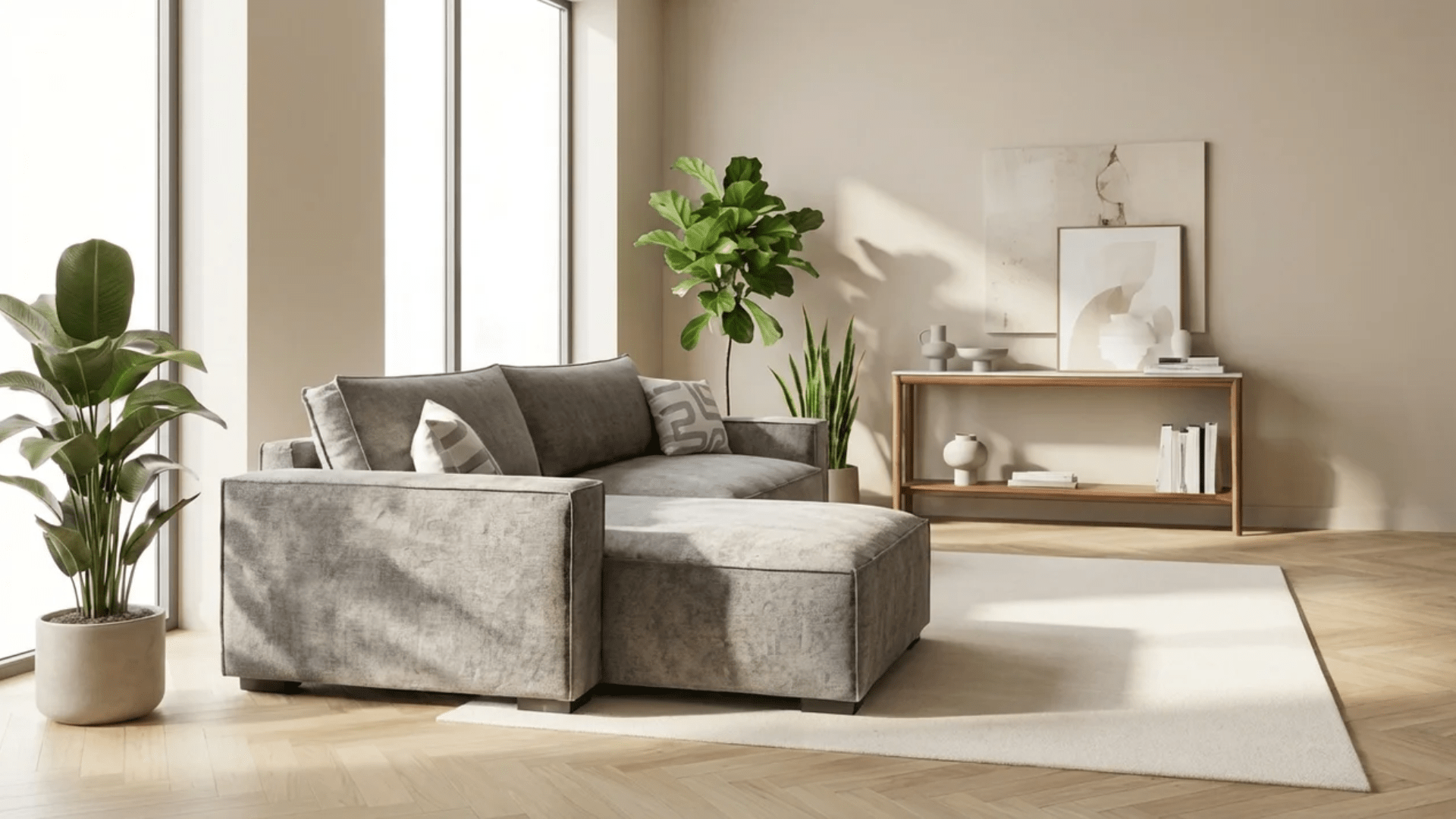 Canapé d’angle convertible 4 places NIZZA en tissu microfibre avec coffre - TRUST INDUSTRIE - Gris - gauche - 