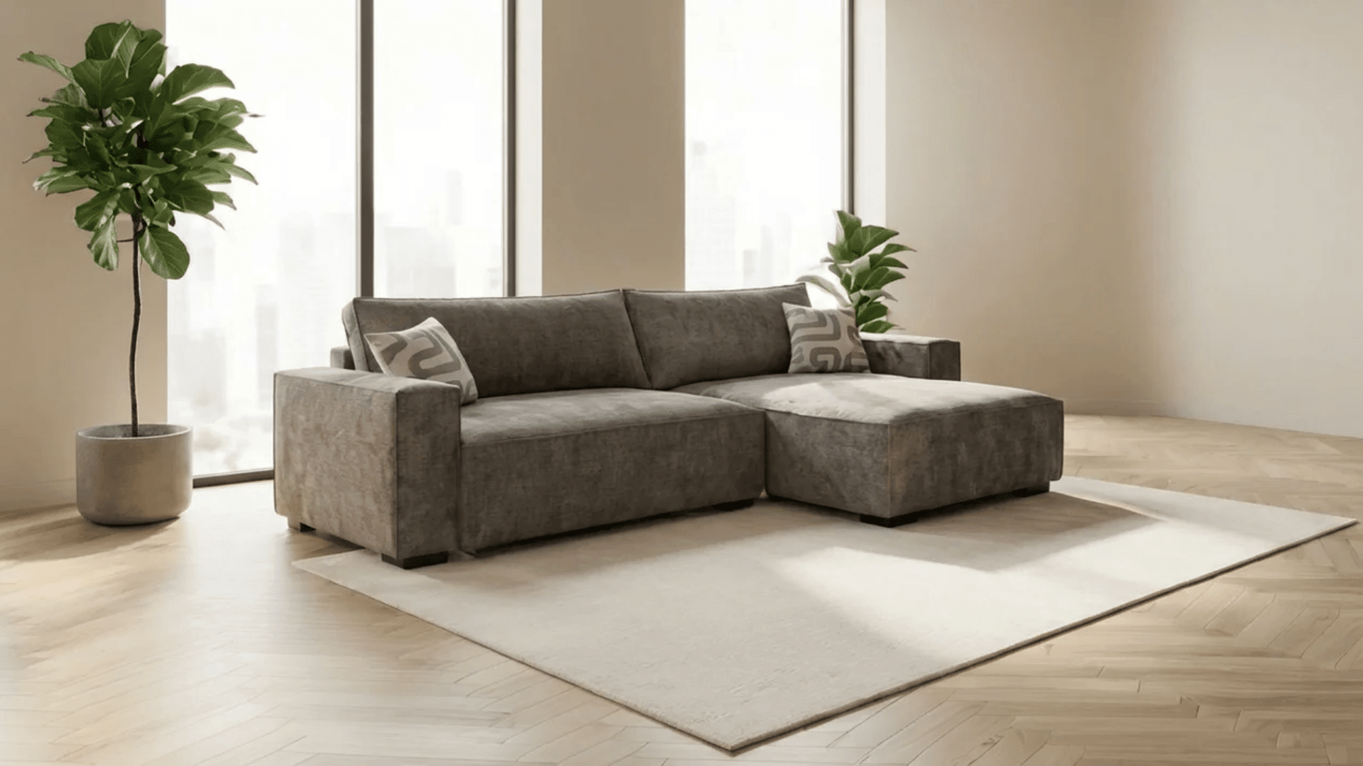 Canapé d’angle convertible 4 places NIZZA en tissu microfibre avec coffre - TRUST INDUSTRIE - Gris - Gauche - 