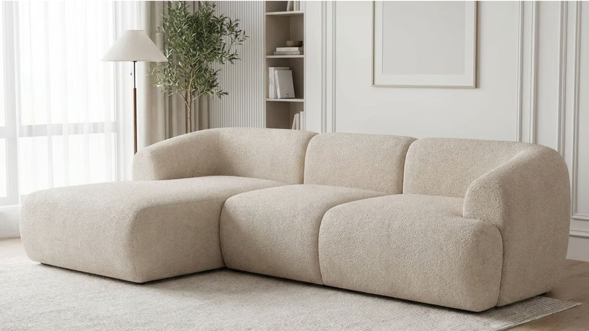 Canapé d’angle convertible 4 places PUFFY en tissu - Trust Industrie - Ecru - Gauche