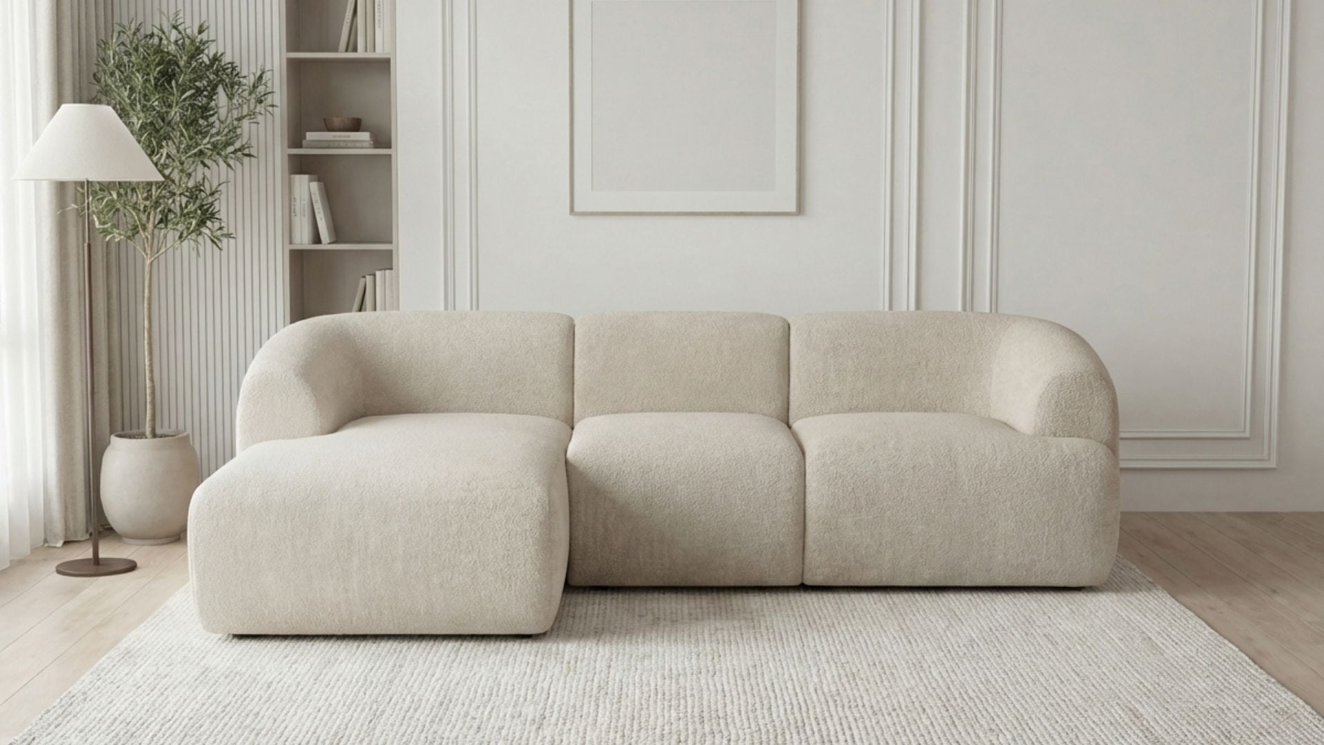 Canapé d’angle convertible 4 places PUFFY en tissu - Trust Industrie - Ecru - Gauche