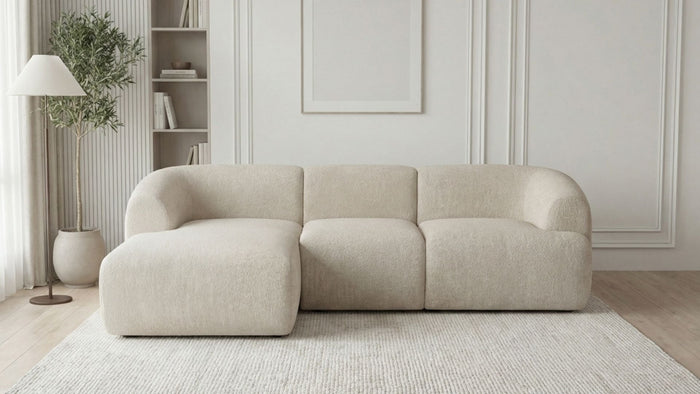 Canapé d’angle convertible 4 places PUFFY en tissu - Trust Industrie - Ecru - Gauche