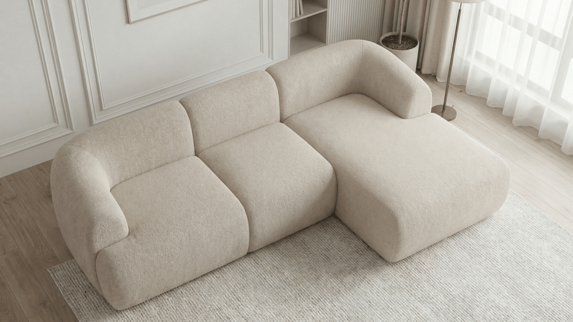 Canapé d’angle convertible 4 places PUFFY en tissu - Trust Industrie - Ecru - Droit