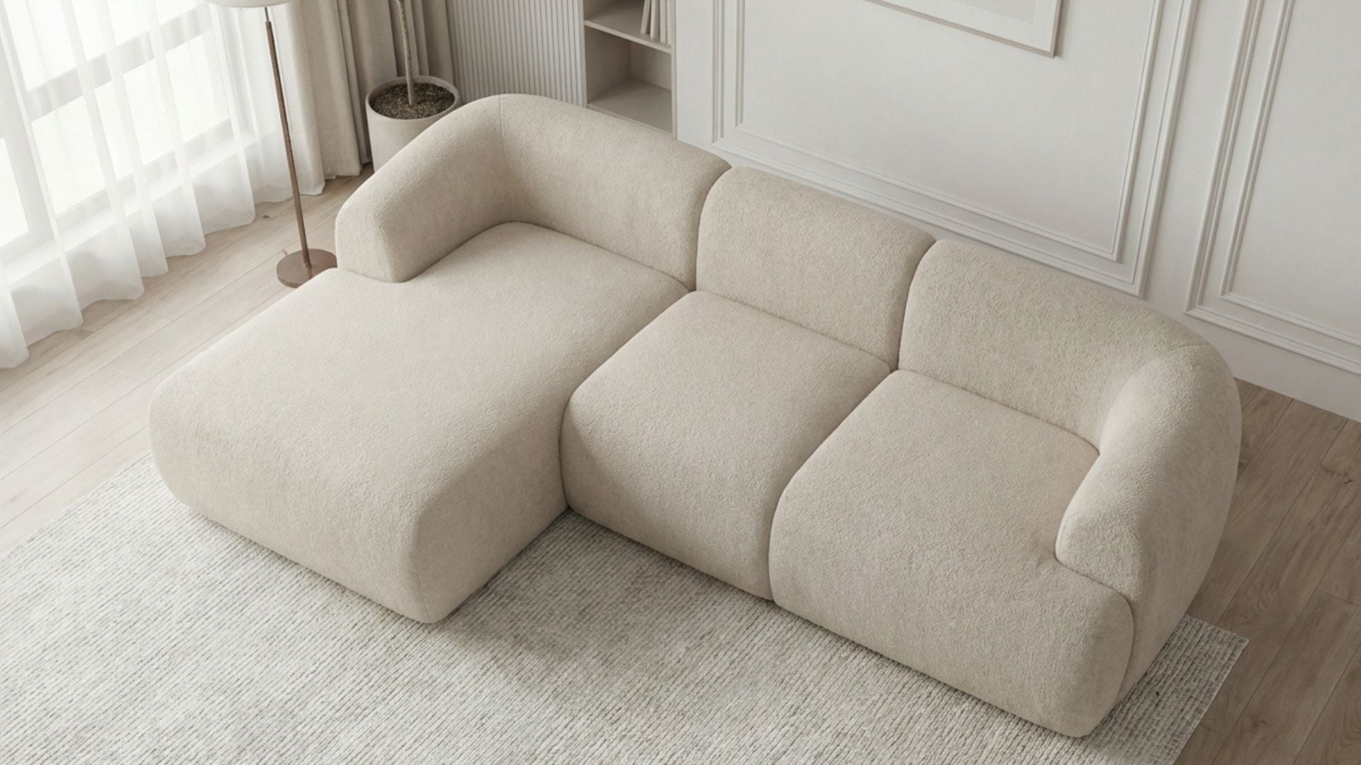 Canapé d’angle convertible 4 places PUFFY en tissu - Trust Industrie - Ecru - Gauche