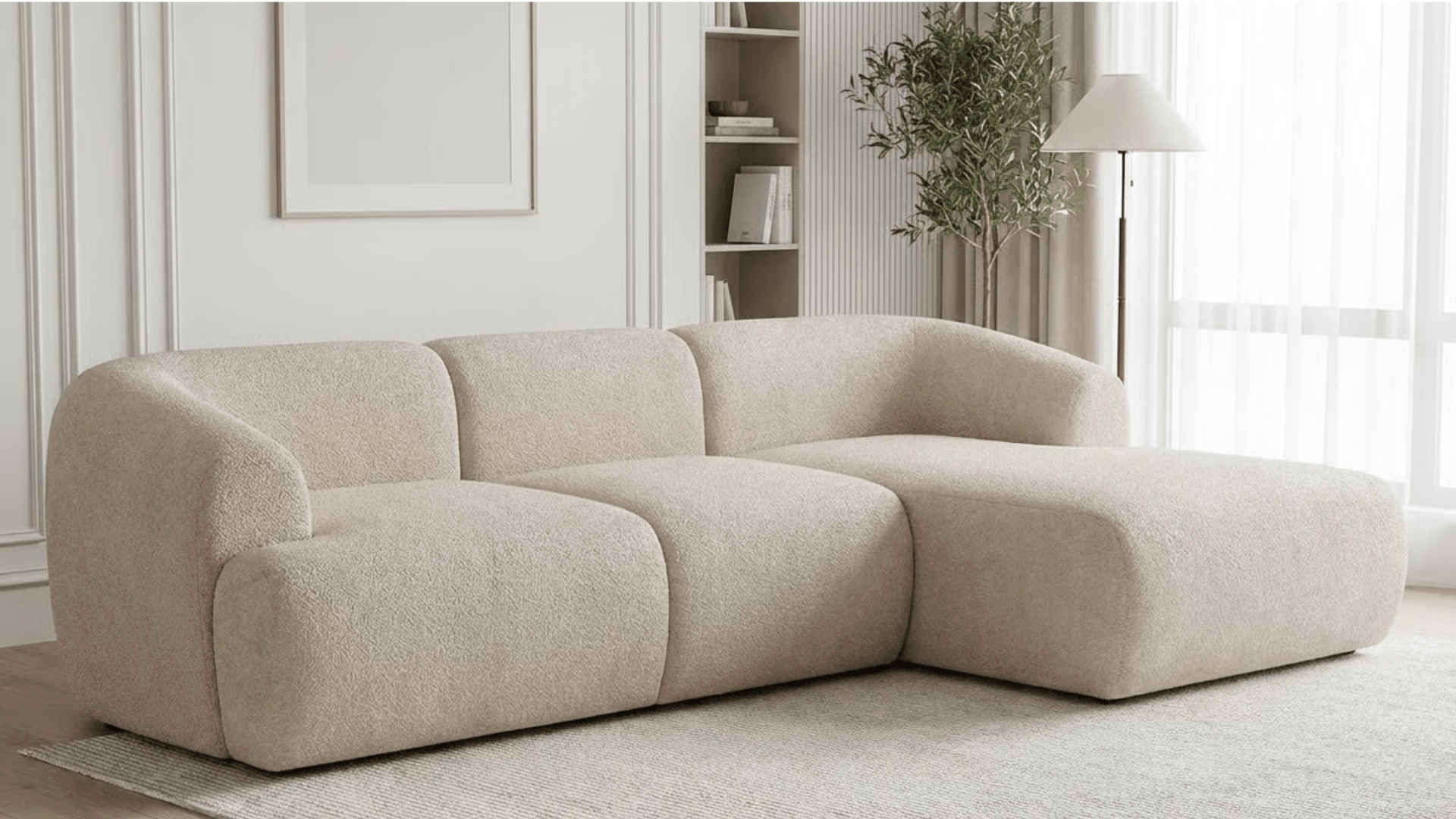 Canapé d’angle convertible 4 places PUFFY en tissu - Trust Industrie - Ecru - Droit