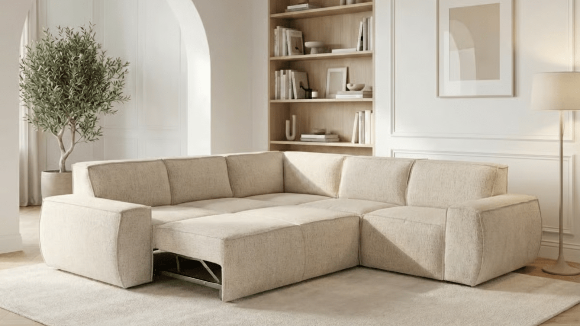 Canapé d’angle convertible 7 places ADAMO en tissu avec coffre - Trust Industrie - Ecru - 