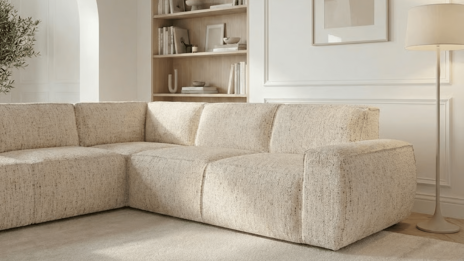 Canapé d’angle convertible 7 places ADAMO en tissu avec coffre - Trust Industrie - Ecru - 