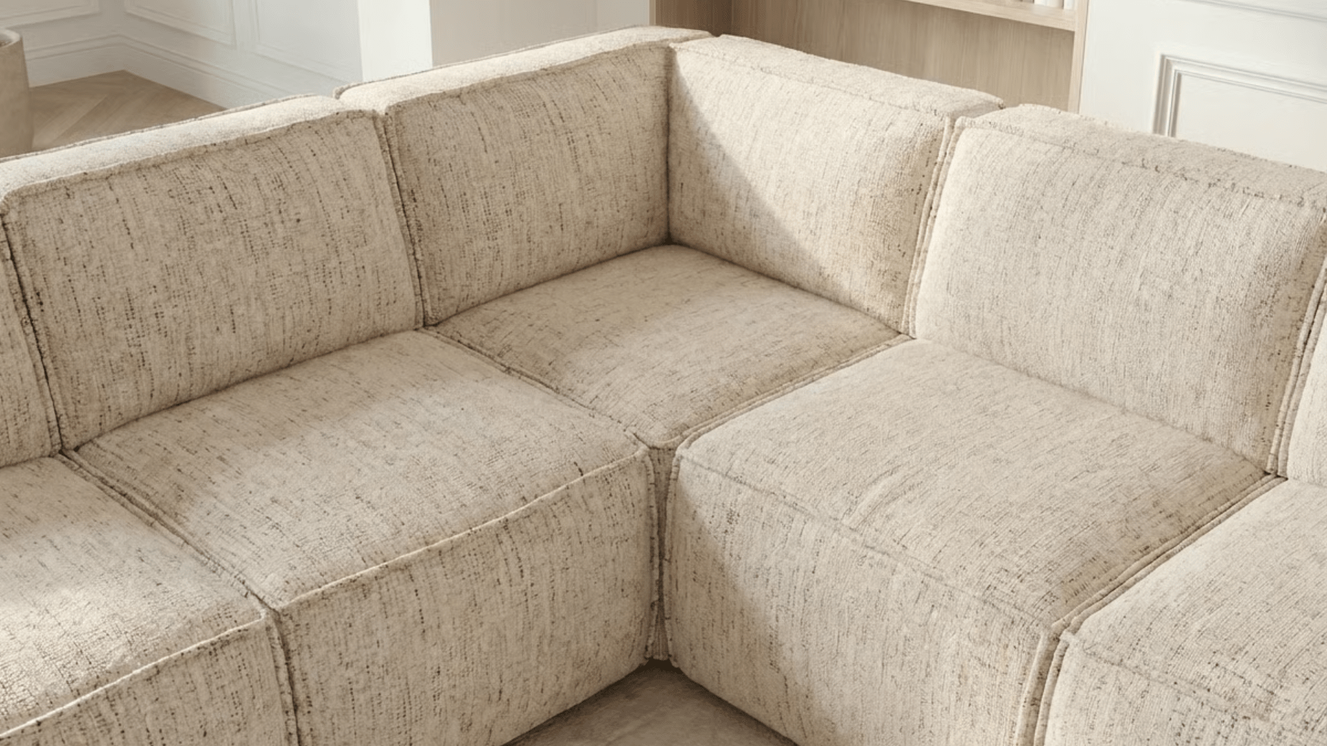 Canapé d’angle convertible 7 places ADAMO en tissu avec coffre - Trust Industrie - Ecru - 