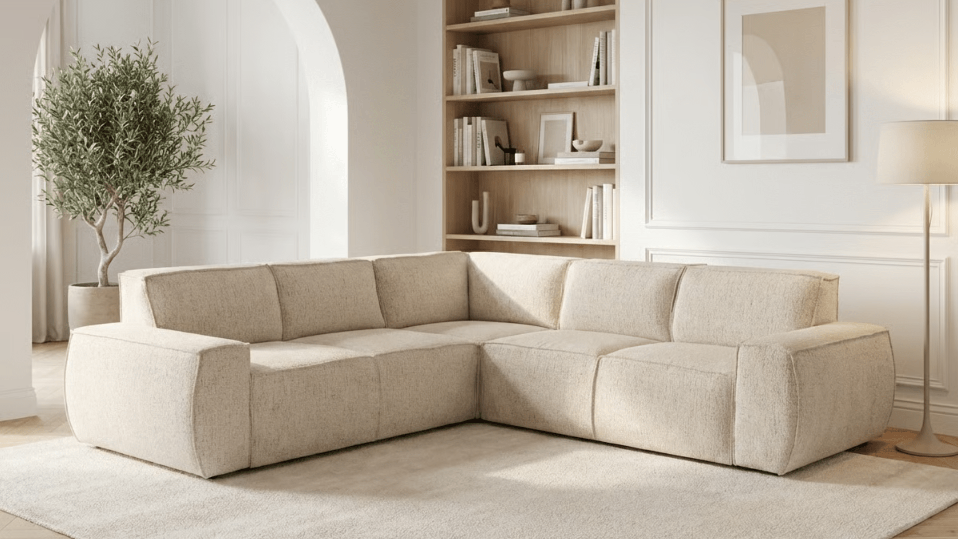 Canapé d’angle convertible 7 places ADAMO en tissu avec coffre - Trust Industrie - Ecru - 