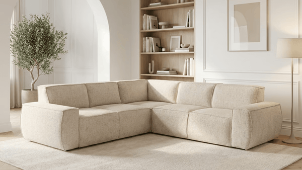 Canapé d’angle convertible 7 places ADAMO en tissu avec coffre - Trust Industrie - Ecru - 