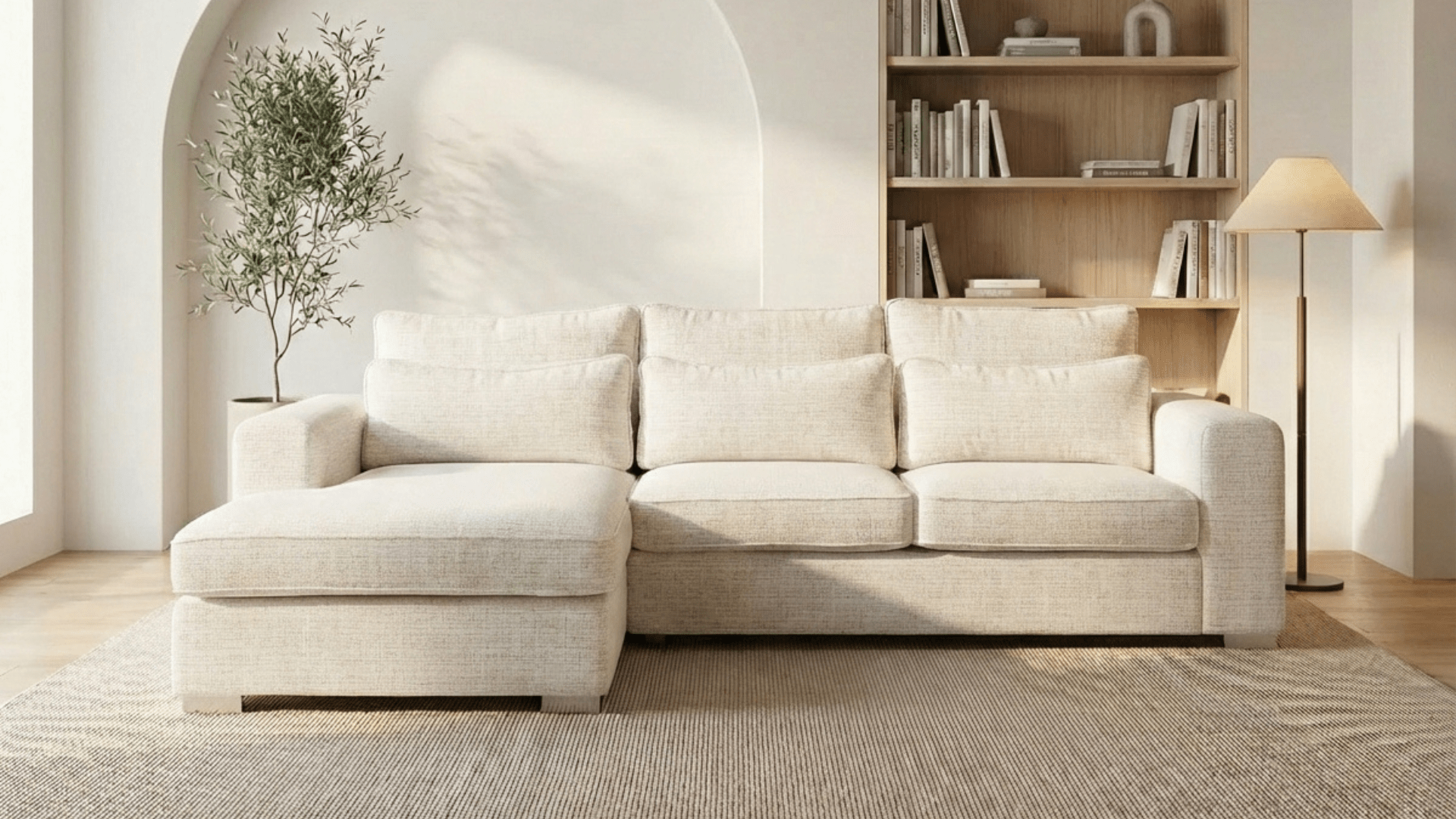 Canapé d'angle déhoussable 3 places MARBELLA en tweed - TRUST INDUSTRIE - Écru - Gauche - 