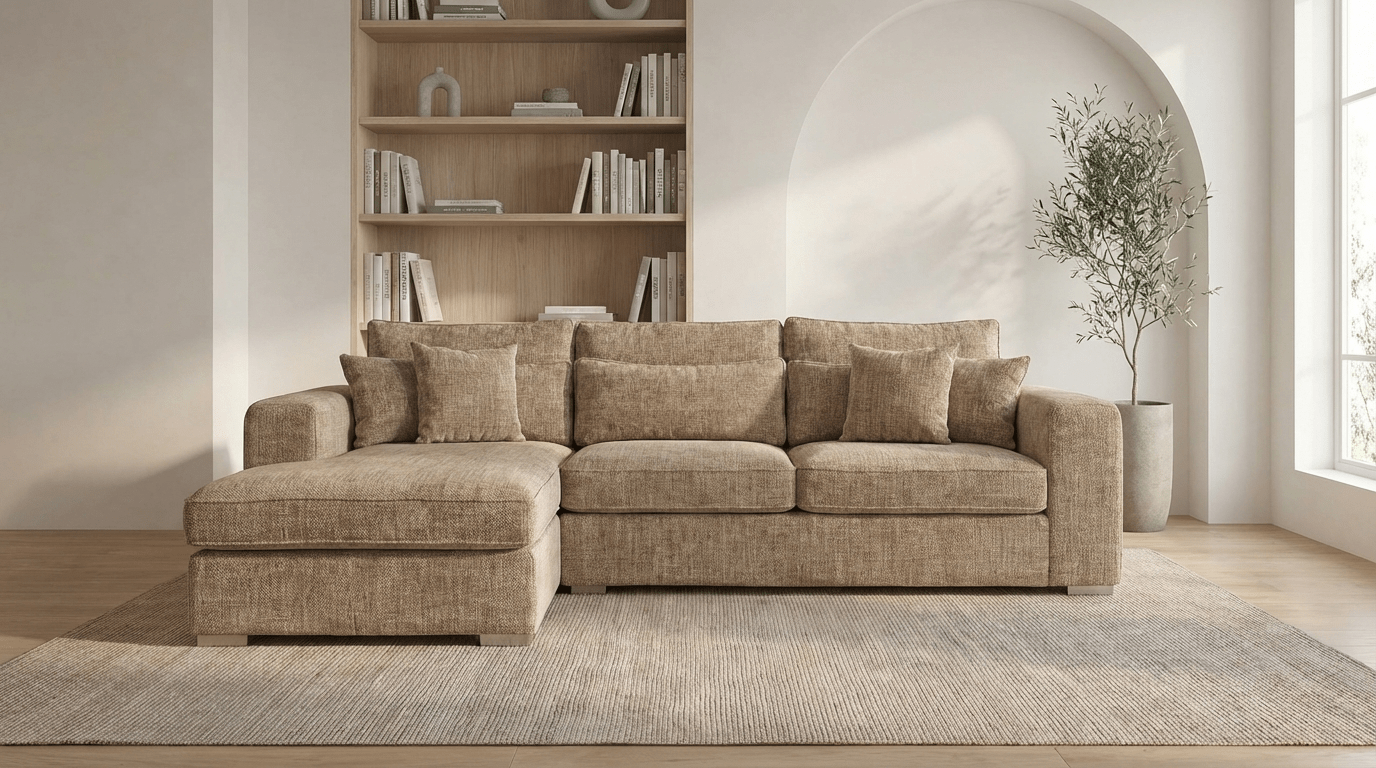 Canapé d'angle déhoussable 3 places MARBELLA en tweed - TRUST INDUSTRIE - beige - Gauche - 