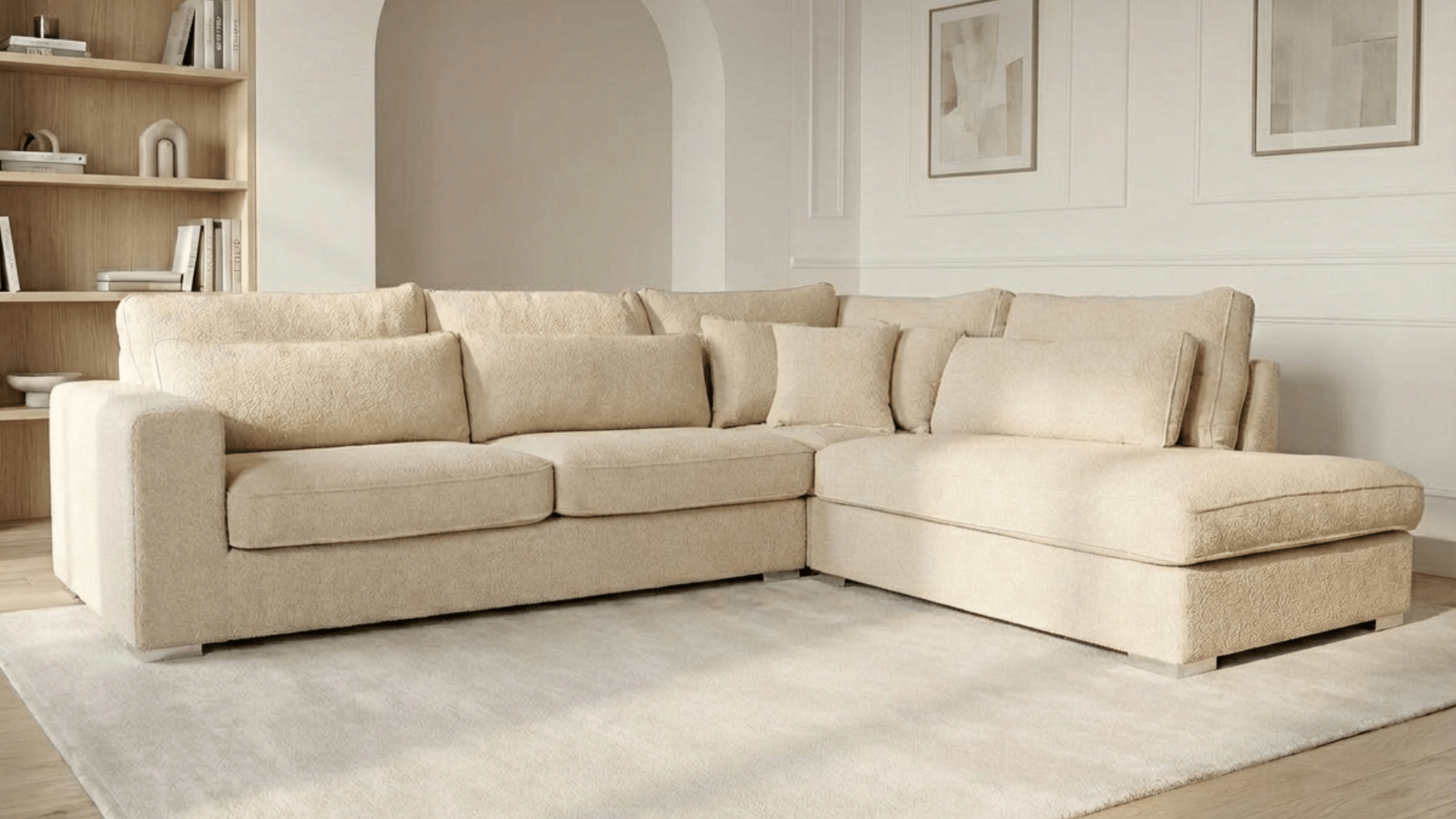 Canapé d'angle déhoussable 4 places BERGEN en velours - Trust Industrie - Beige - Droit