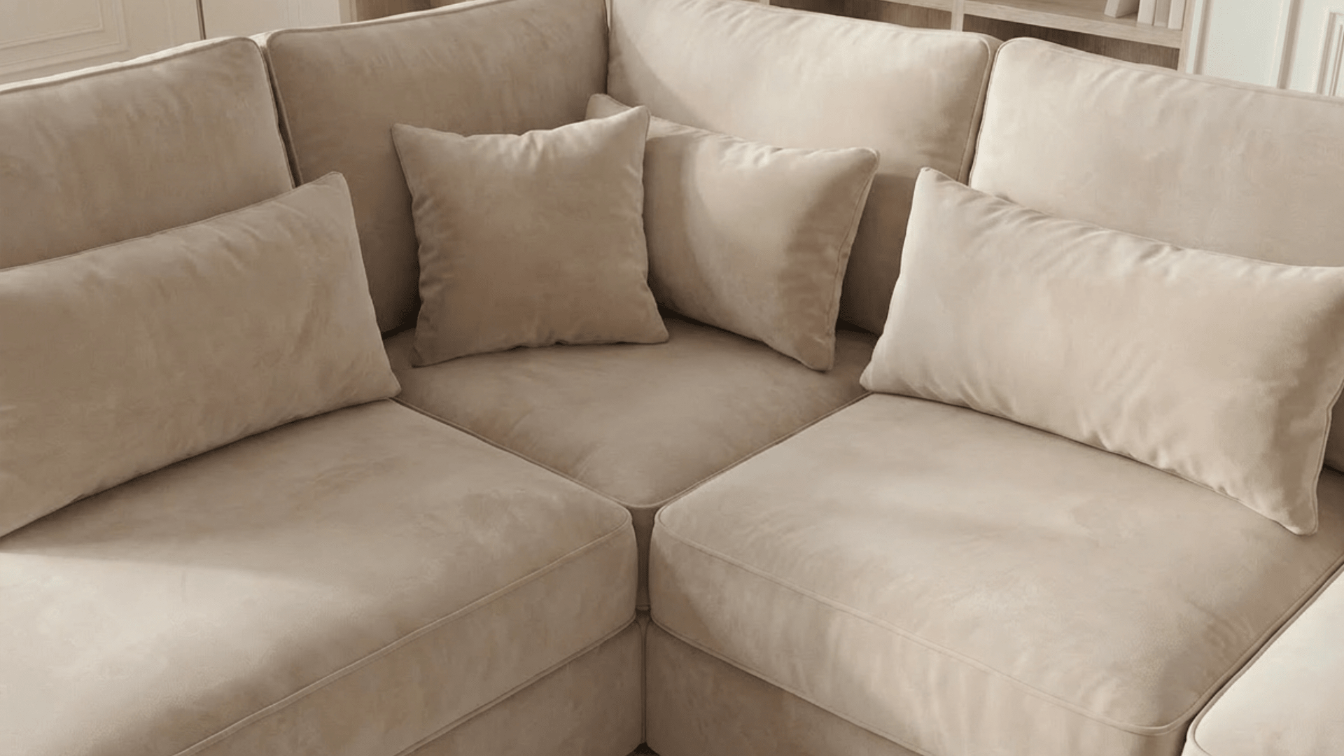Canapé d’angle déhoussable 4 places CAMELIA en velours - Trust Industrie - Beige - Gauche
