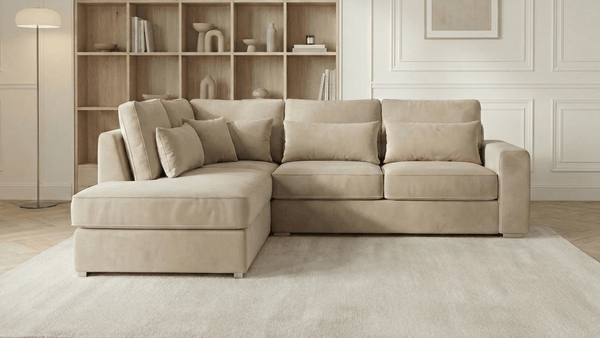 Canapé d’angle déhoussable 4 places CAMELIA en velours - Trust Industrie - Beige - Gauche