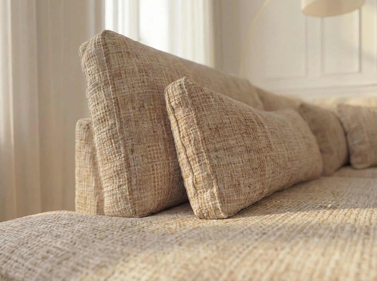Canapé d'angle déhoussable 4 places MARBELLA en tweed - TRUST INDUSTRIE - Beige 05 - Angle gauche - 
