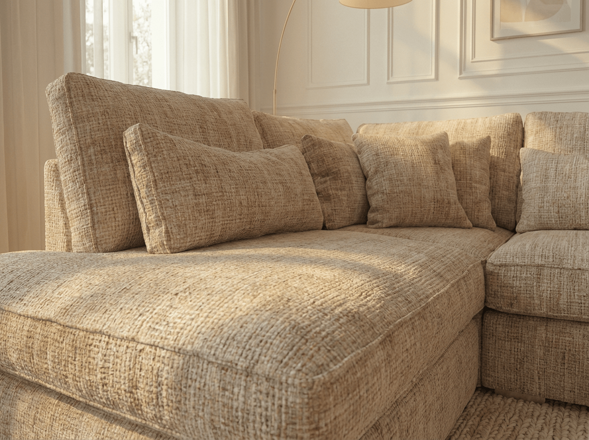 Canapé d'angle déhoussable 4 places MARBELLA en tweed - TRUST INDUSTRIE - Beige 05 - Angle gauche - 