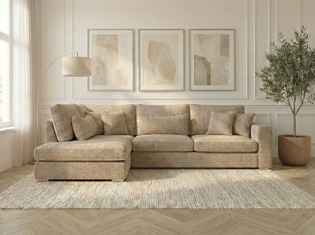 Canapé d'angle déhoussable 4 places MARBELLA en tweed - TRUST INDUSTRIE - Beige 05 - Angle gauche - 