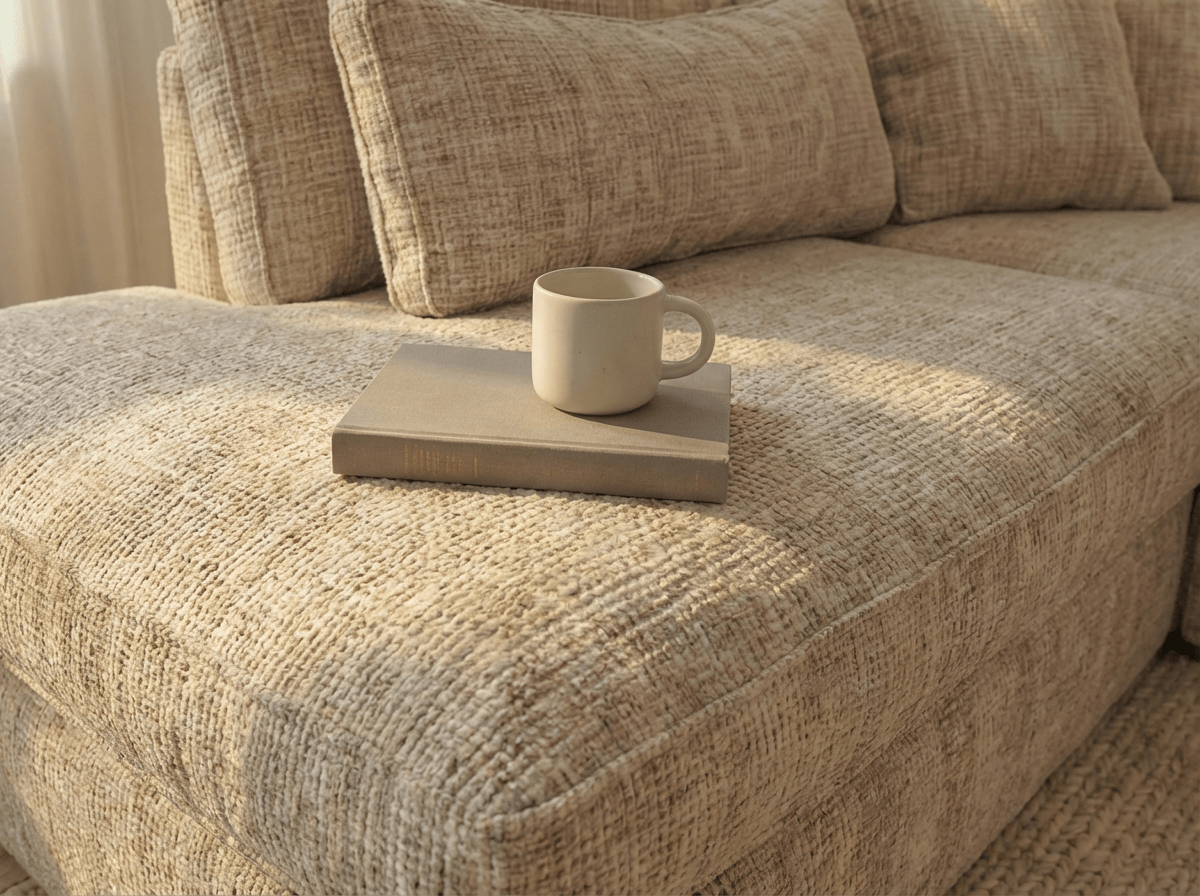 Canapé d'angle déhoussable 4 places MARBELLA en tweed - TRUST INDUSTRIE - Beige 05 - Angle gauche - 