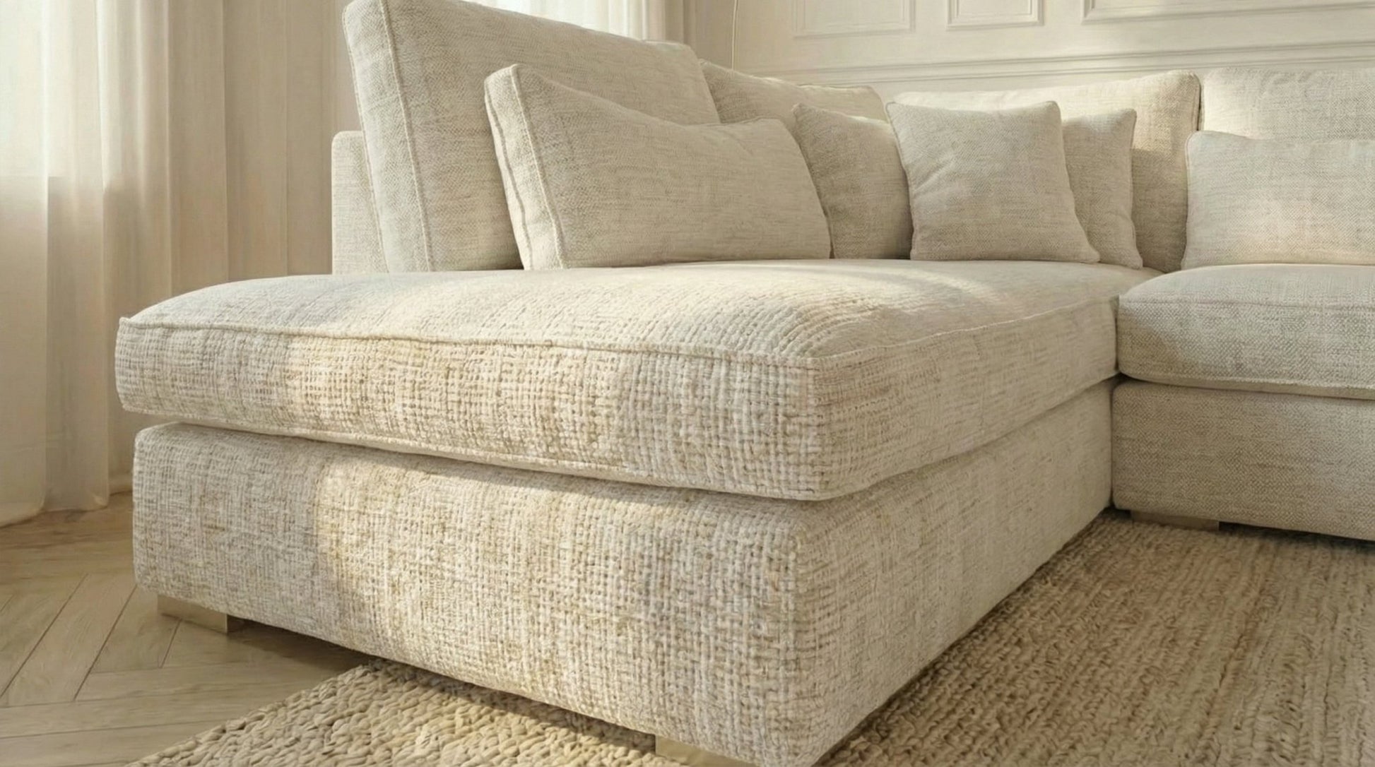 Canapé d'angle déhoussable 4 places MARBELLA en tweed - TRUST INDUSTRIE - Ecru- angle gauche - 