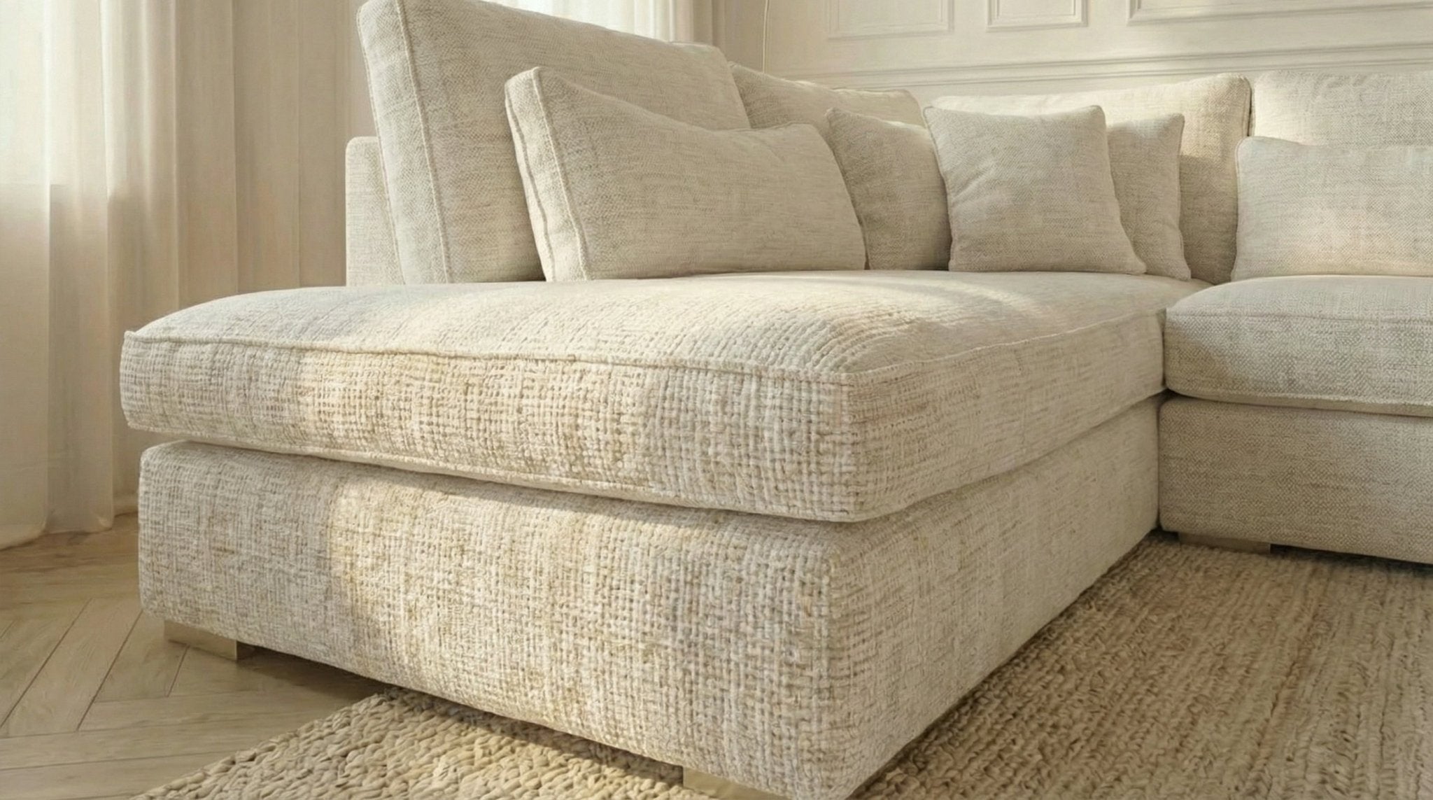 Canapé d'angle déhoussable 4 places MARBELLA en tweed - TRUST INDUSTRIE - Ecru- angle gauche - 