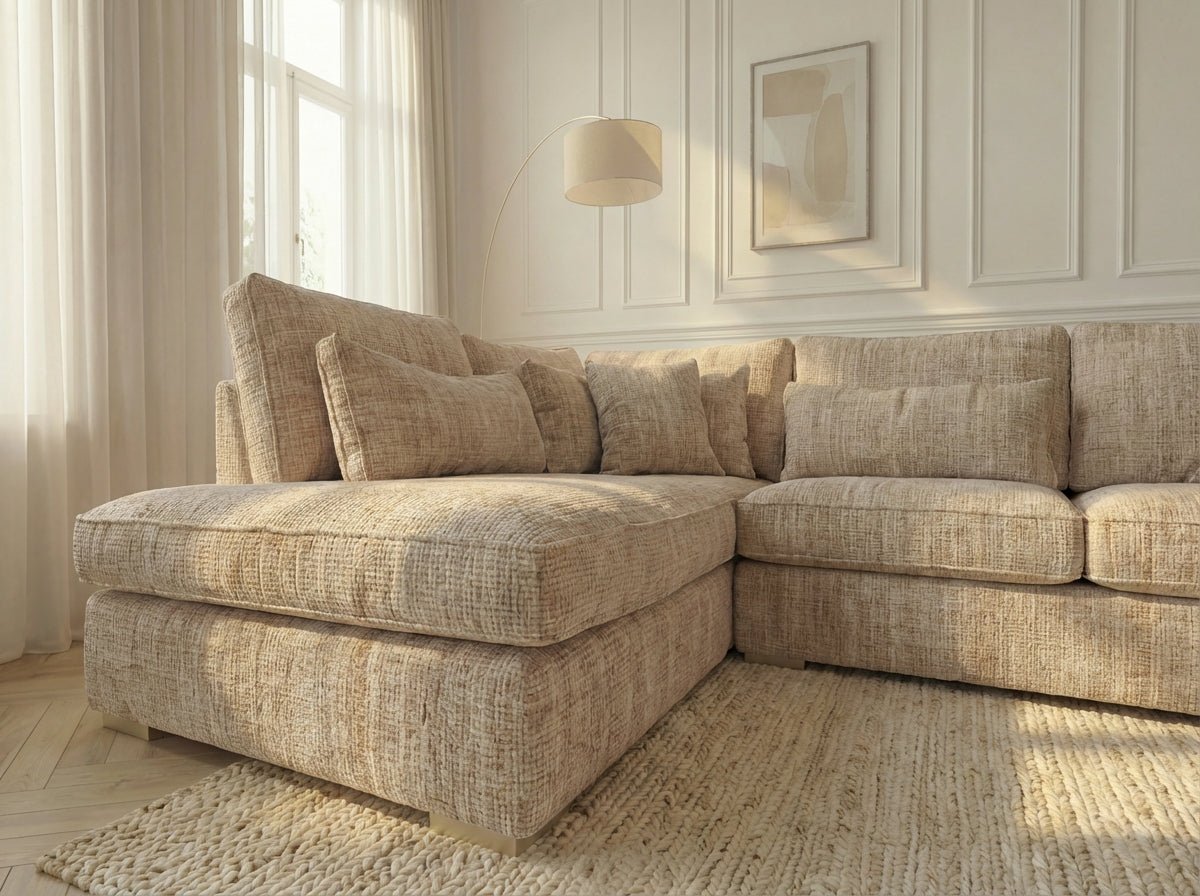 Canapé d'angle déhoussable 4 places MARBELLA en tweed - TRUST INDUSTRIE - Beige 05- Angle gauche - 