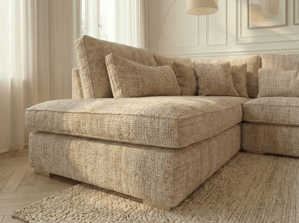 Canapé d'angle déhoussable 4 places MARBELLA en tweed - TRUST INDUSTRIE - Beige 05 - Angle gauche - 