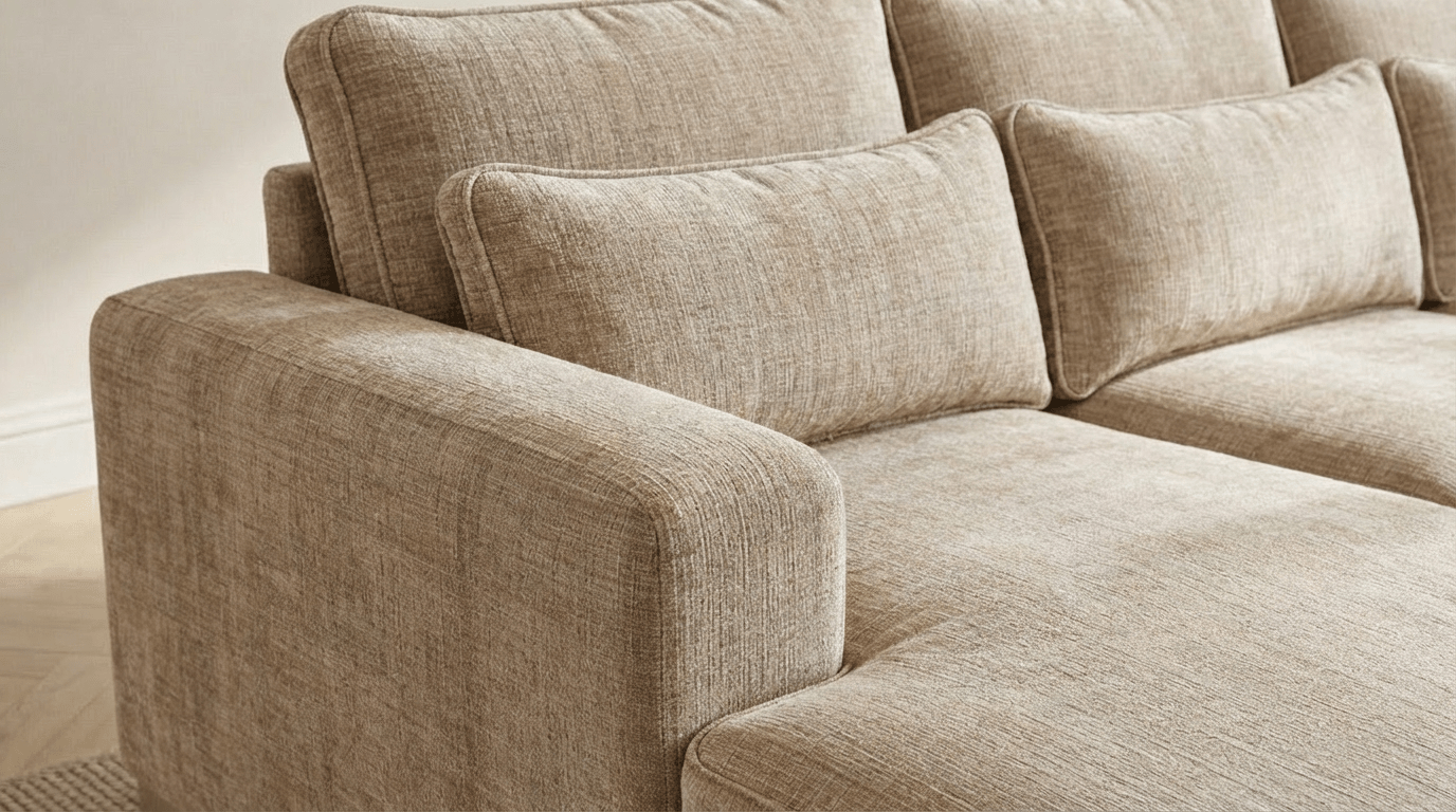 Canapé d'angle déhoussable 4/5 places mini MARBELLA en tweed - TRUST INDUSTRIE - Beige  - Gauche - Droit