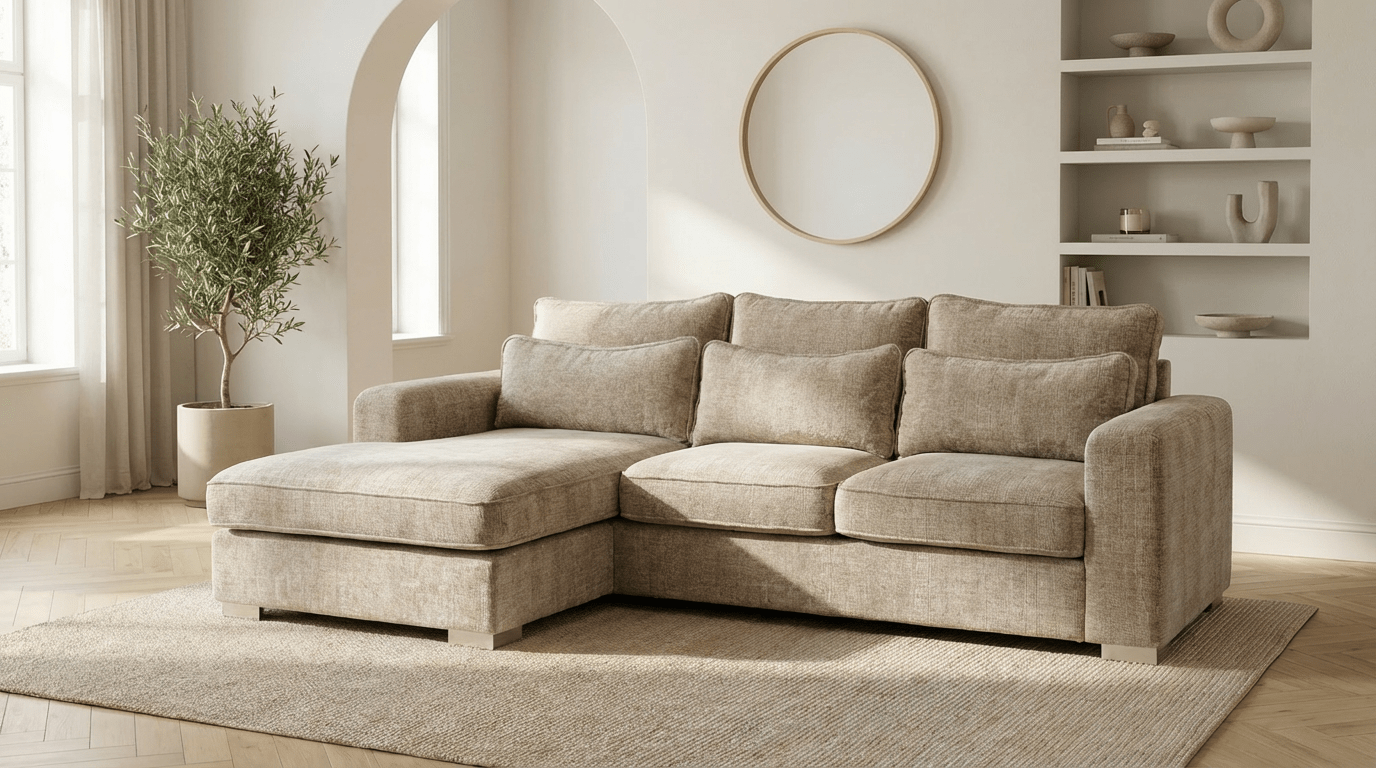 Canapé d'angle déhoussable 4/5 places mini MARBELLA en tweed - TRUST INDUSTRIE - Beige  - Gauche - 