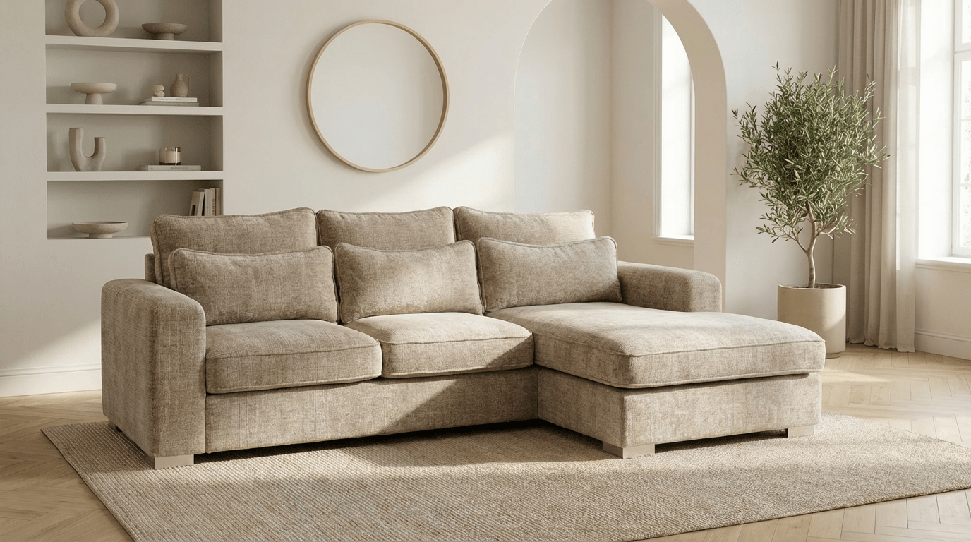 Canapé d'angle déhoussable 4/5 places mini MARBELLA en tweed - TRUST INDUSTRIE - Beige  - angle droit 