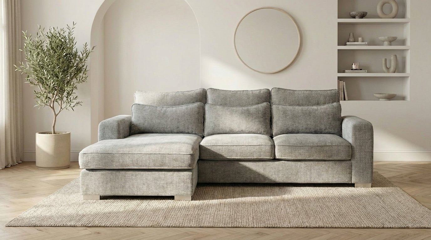 Canapé d'angle déhoussable 4/5 places mini MARBELLA en tweed - TRUST INDUSTRIE - Gris - Gauche - 