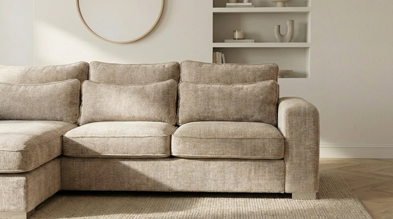 Canapé d'angle déhoussable 4/5 places mini MARBELLA en tweed - TRUST INDUSTRIE - Beige  - Gauche - 