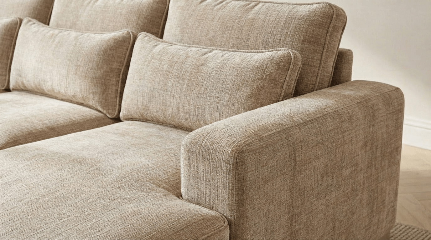 Canapé d'angle déhoussable 4/5 places mini MARBELLA en tweed - TRUST INDUSTRIE - Beige  - Droit - 