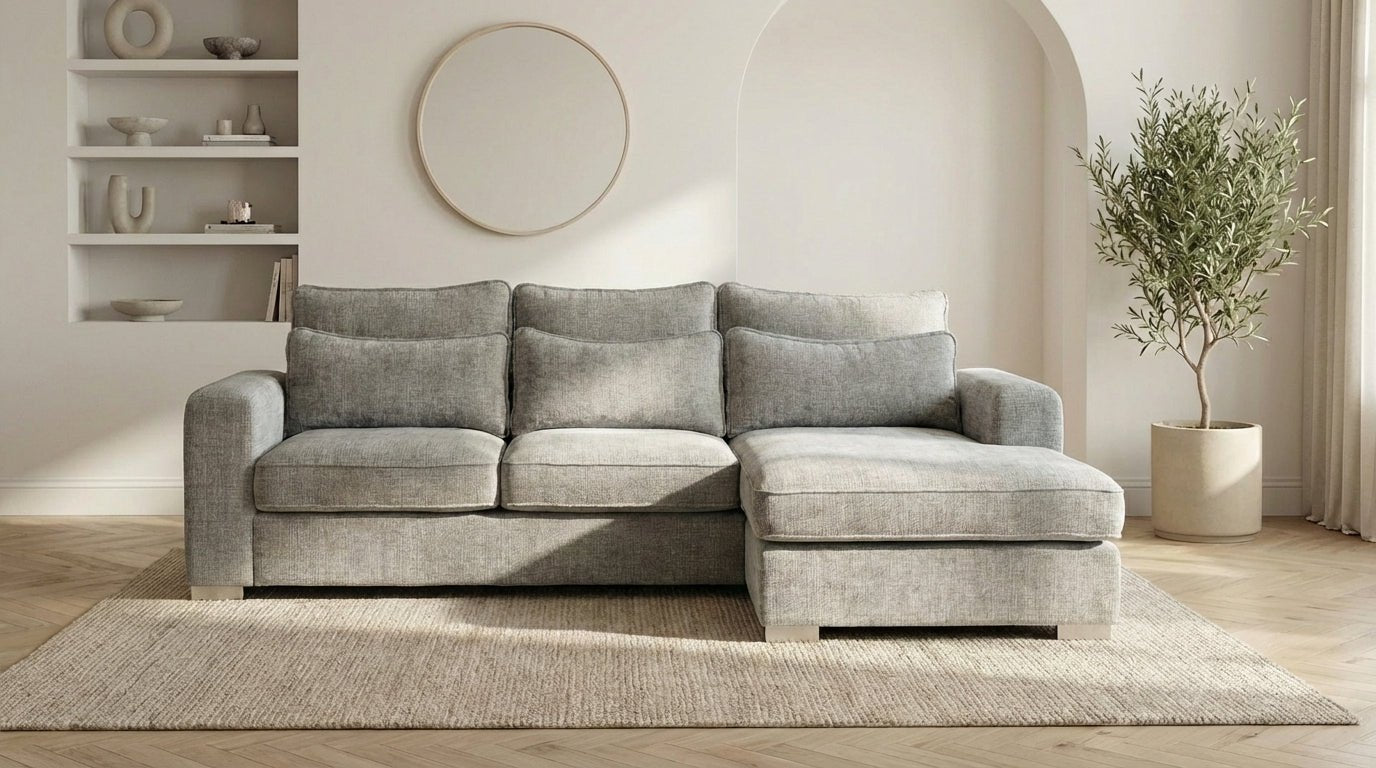 Canapé d'angle déhoussable 4/5 places mini MARBELLA en tweed - TRUST INDUSTRIE - Gris - Droit - 