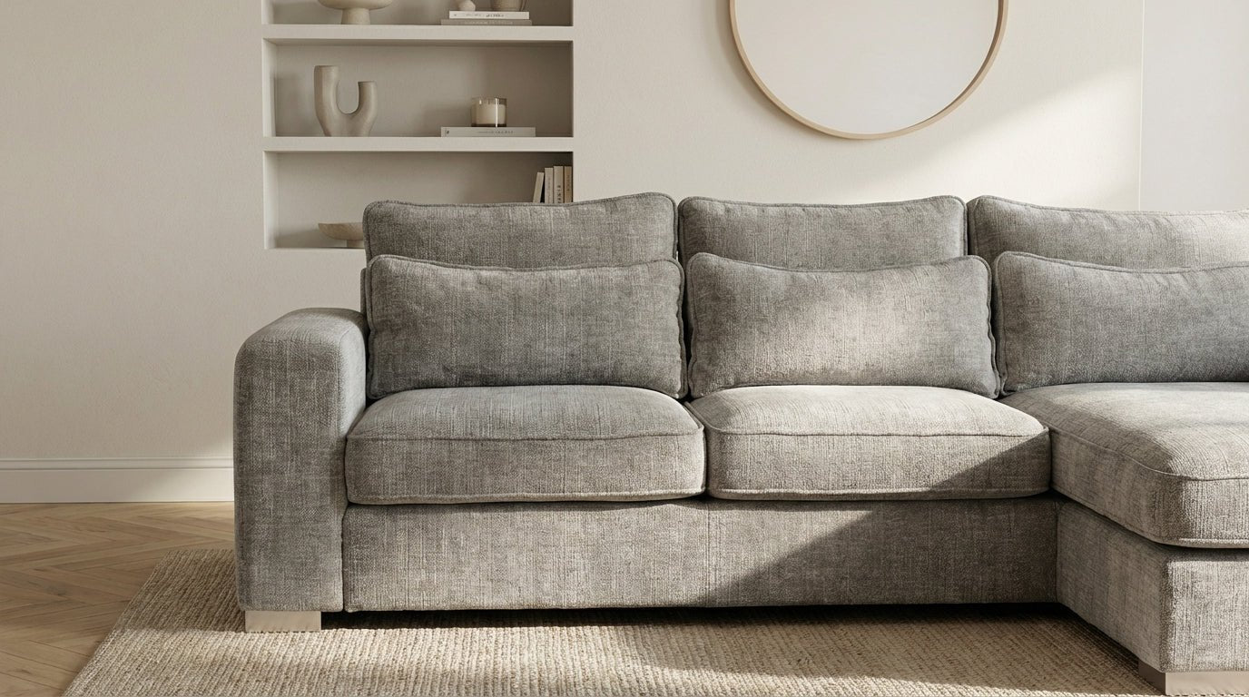 Canapé d'angle déhoussable 4/5 places mini MARBELLA en tweed - TRUST INDUSTRIE - Gris  - Droit - 