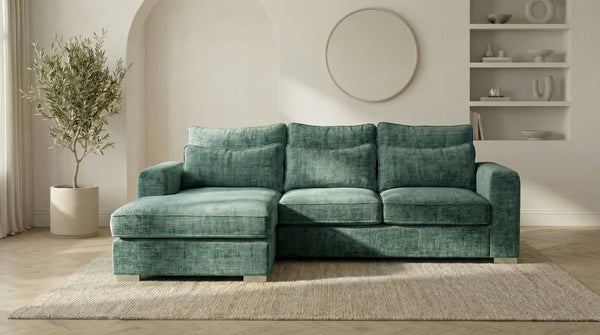 Canapé d'angle déhoussable 4/5 places mini MARBELLA en tweed - TRUST INDUSTRIE - VERT - Gauche - 