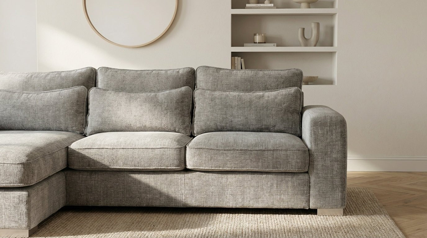 Canapé d'angle déhoussable 4/5 places mini MARBELLA en tweed - TRUST INDUSTRIE - Gris  - Gauche - 