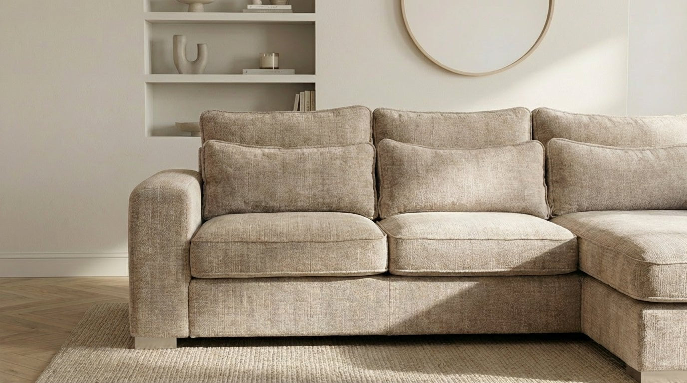 Canapé d'angle déhoussable 4/5 places mini MARBELLA en tweed - TRUST INDUSTRIE - Beige  -  angle droit - 