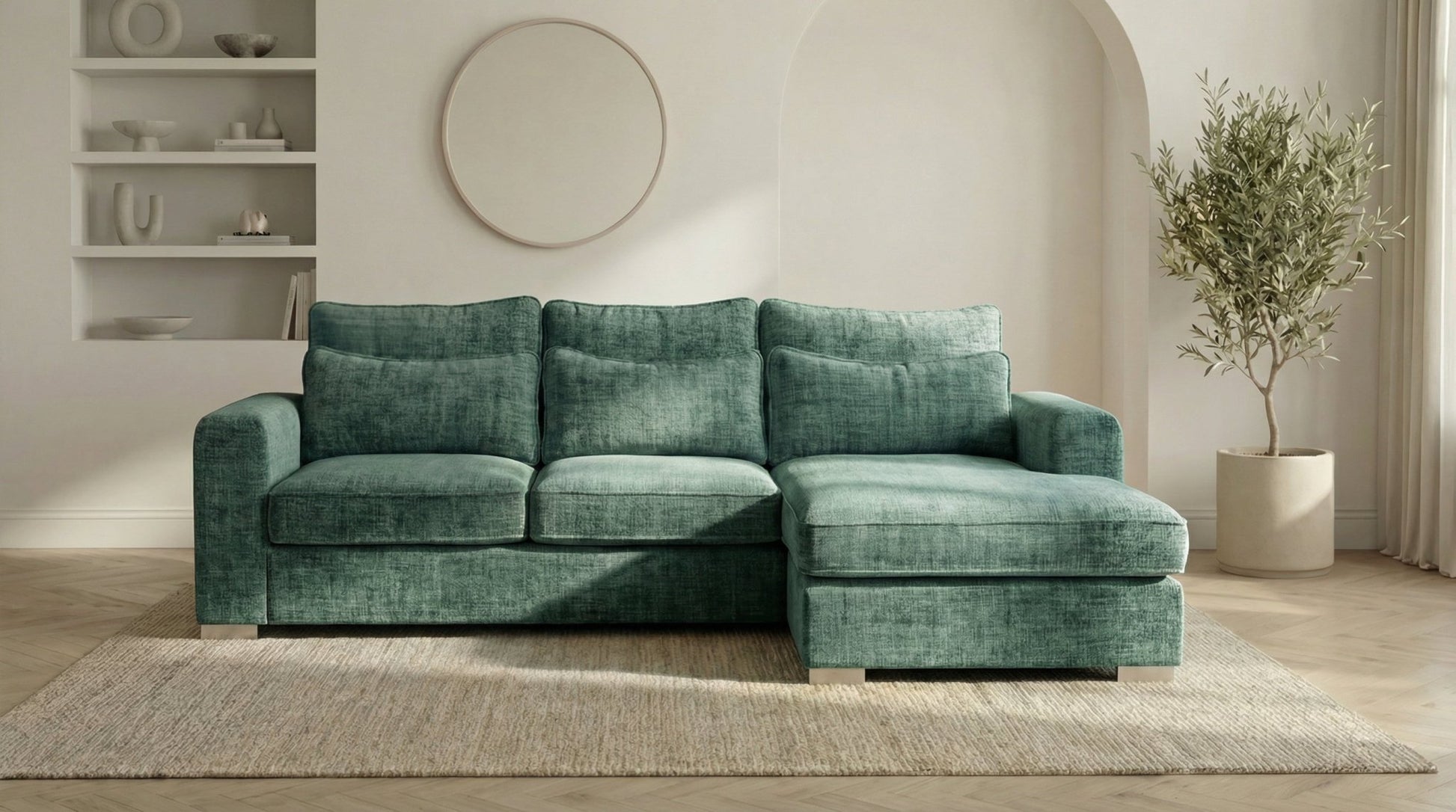 Canapé d'angle déhoussable 4/5 places mini MARBELLA en tweed - TRUST INDUSTRIE - vert - droit - 