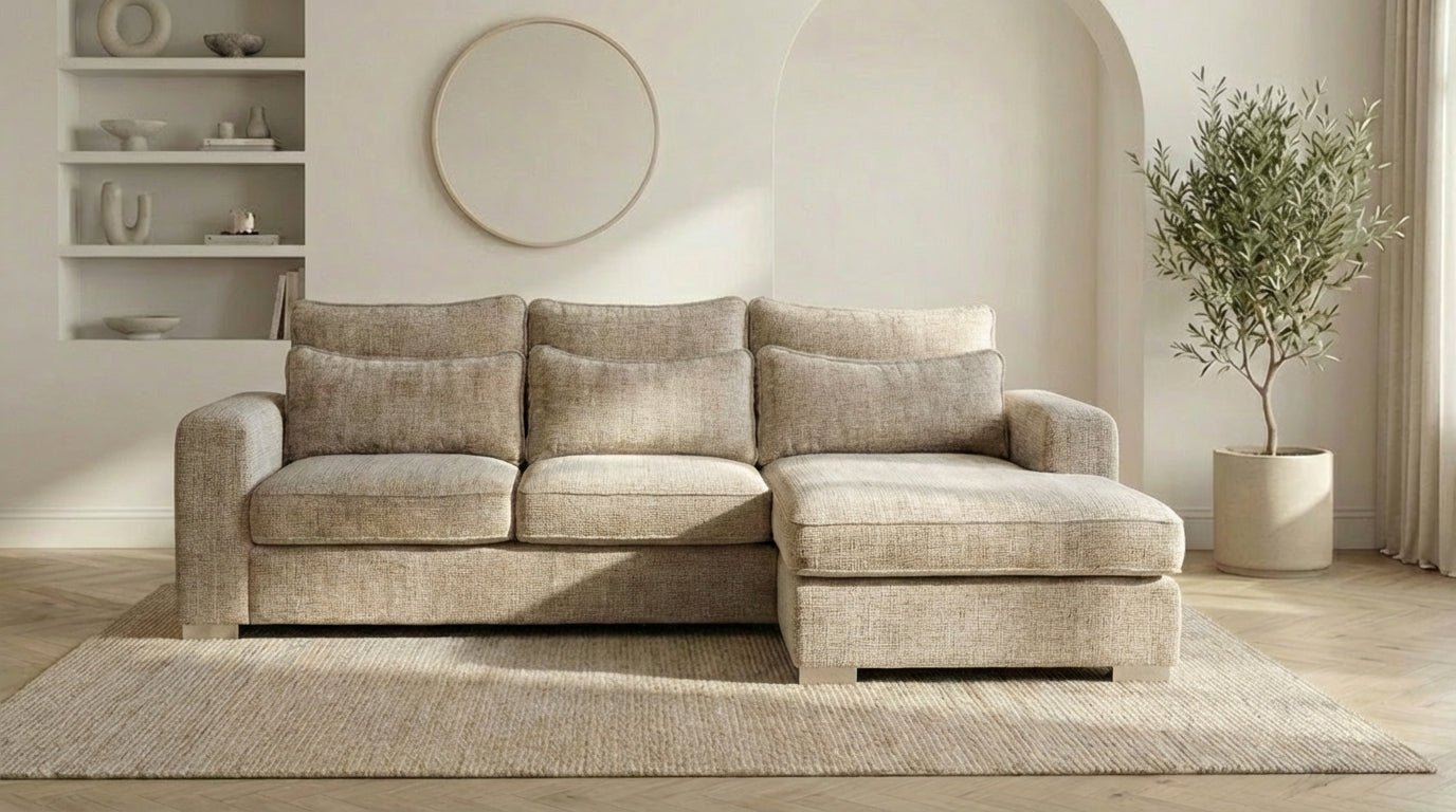 Canapé d'angle déhoussable 4/5 places mini MARBELLA en tweed - TRUST INDUSTRIE - Beige - Droit - 