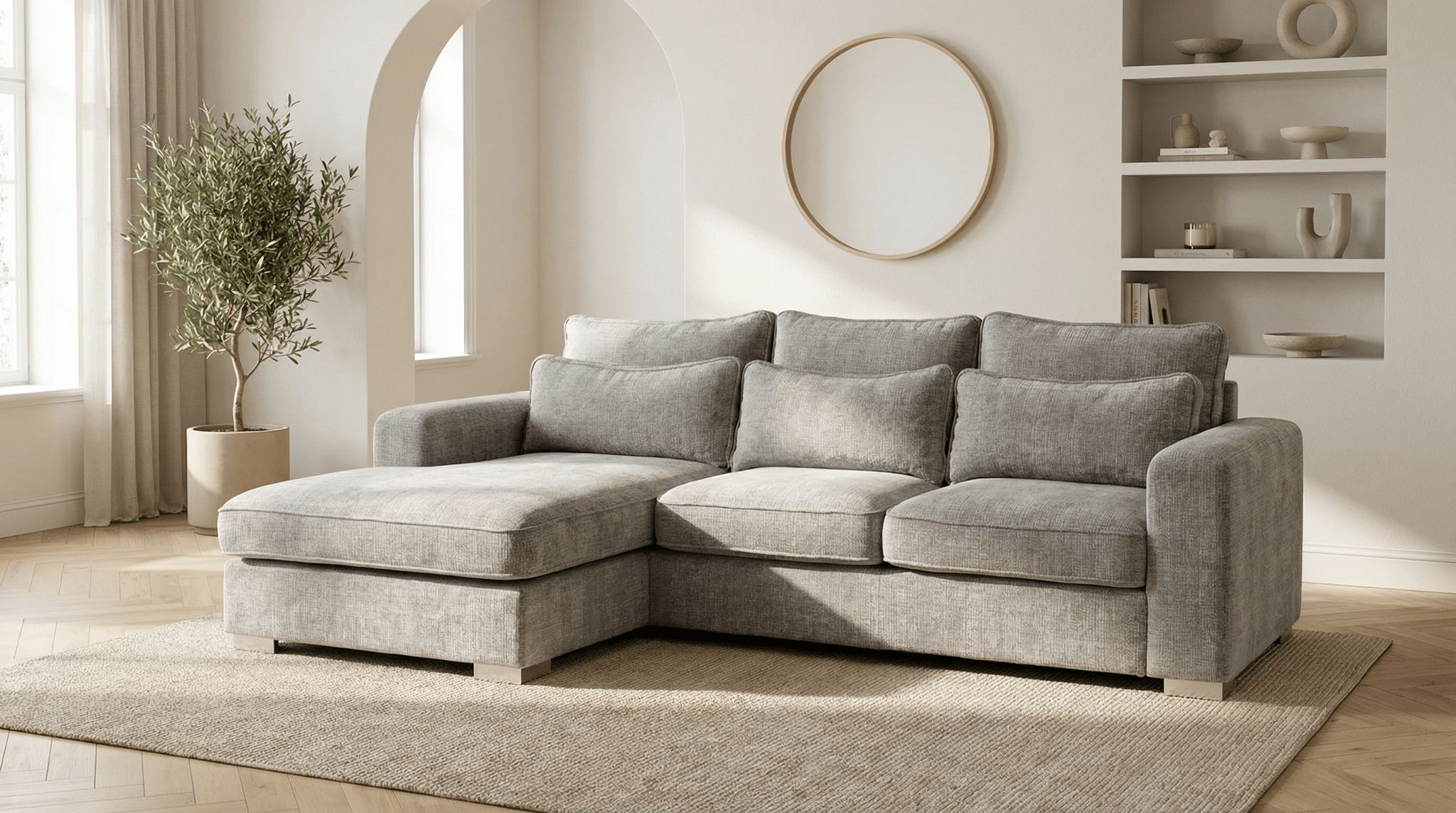 Canapé d'angle déhoussable 4/5 places mini MARBELLA en tweed - TRUST INDUSTRIE - gris - Gauche - 