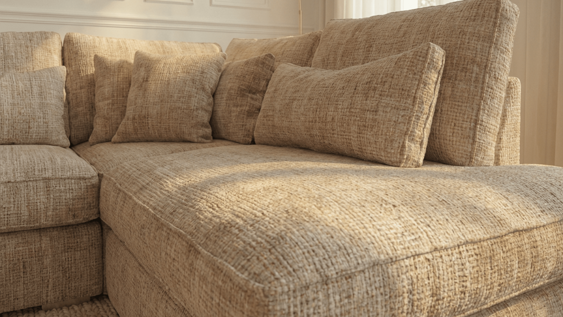 Canapé d'angle déhoussable 5 places MARBELLA en tweed - TRUST INDUSTRIE - Beige 05 - Angle droit - 