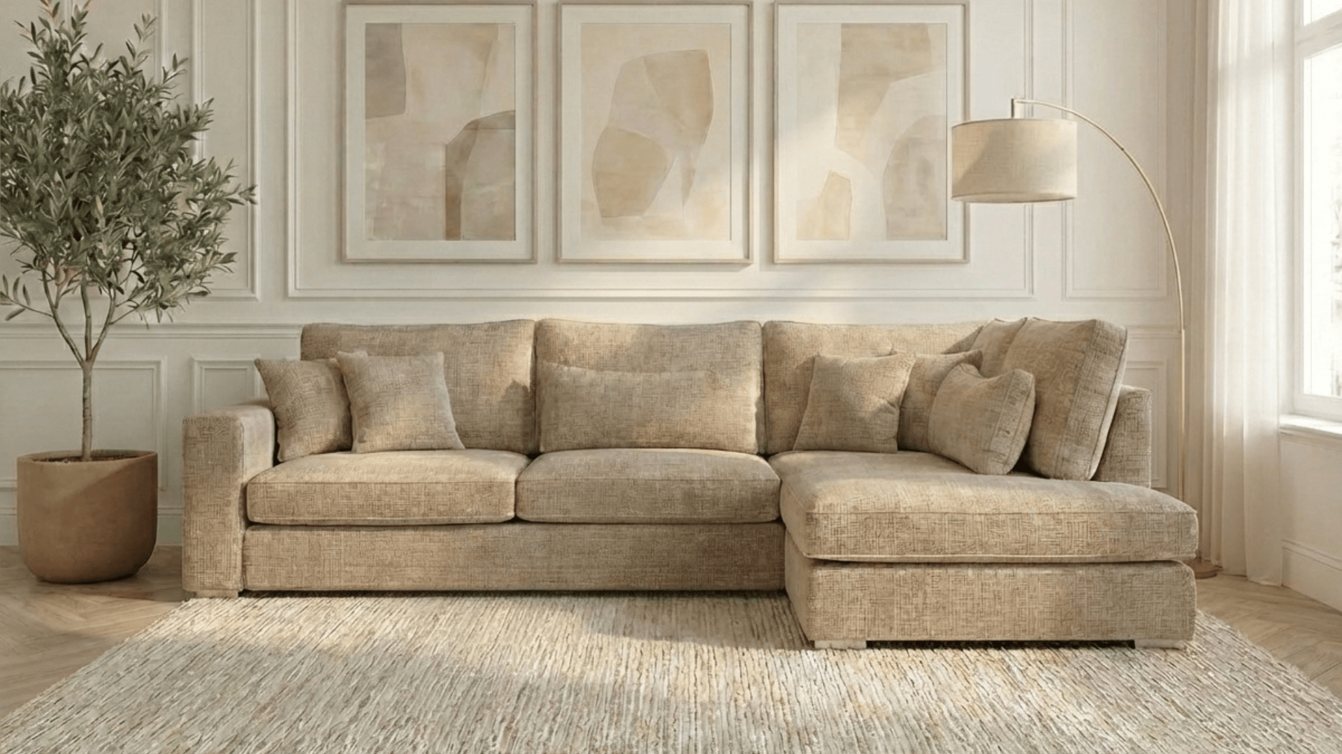 Canapé d'angle déhoussable 5 places MARBELLA en tweed - TRUST INDUSTRIE - Beige 05 - Angle droit - 