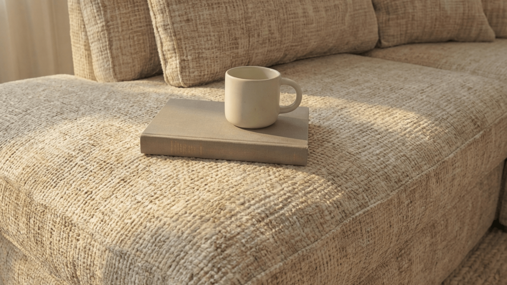 Canapé d'angle déhoussable 5 places MARBELLA en tweed - TRUST INDUSTRIE - beige 05 - Angle gauche - 