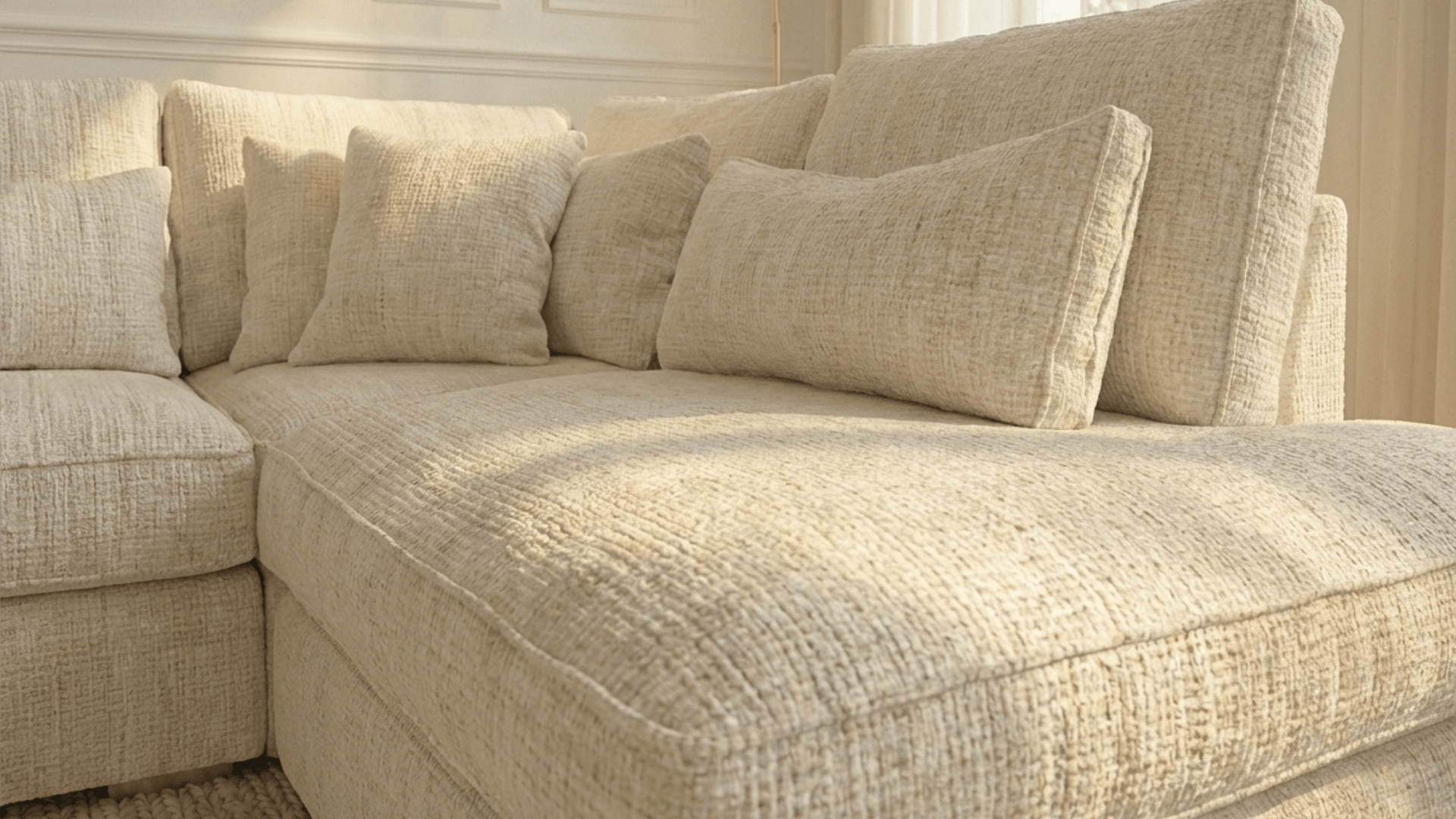 Canapé d'angle déhoussable 5 places MARBELLA en tweed - TRUST INDUSTRIE - Ecru- Angle DROIT - 