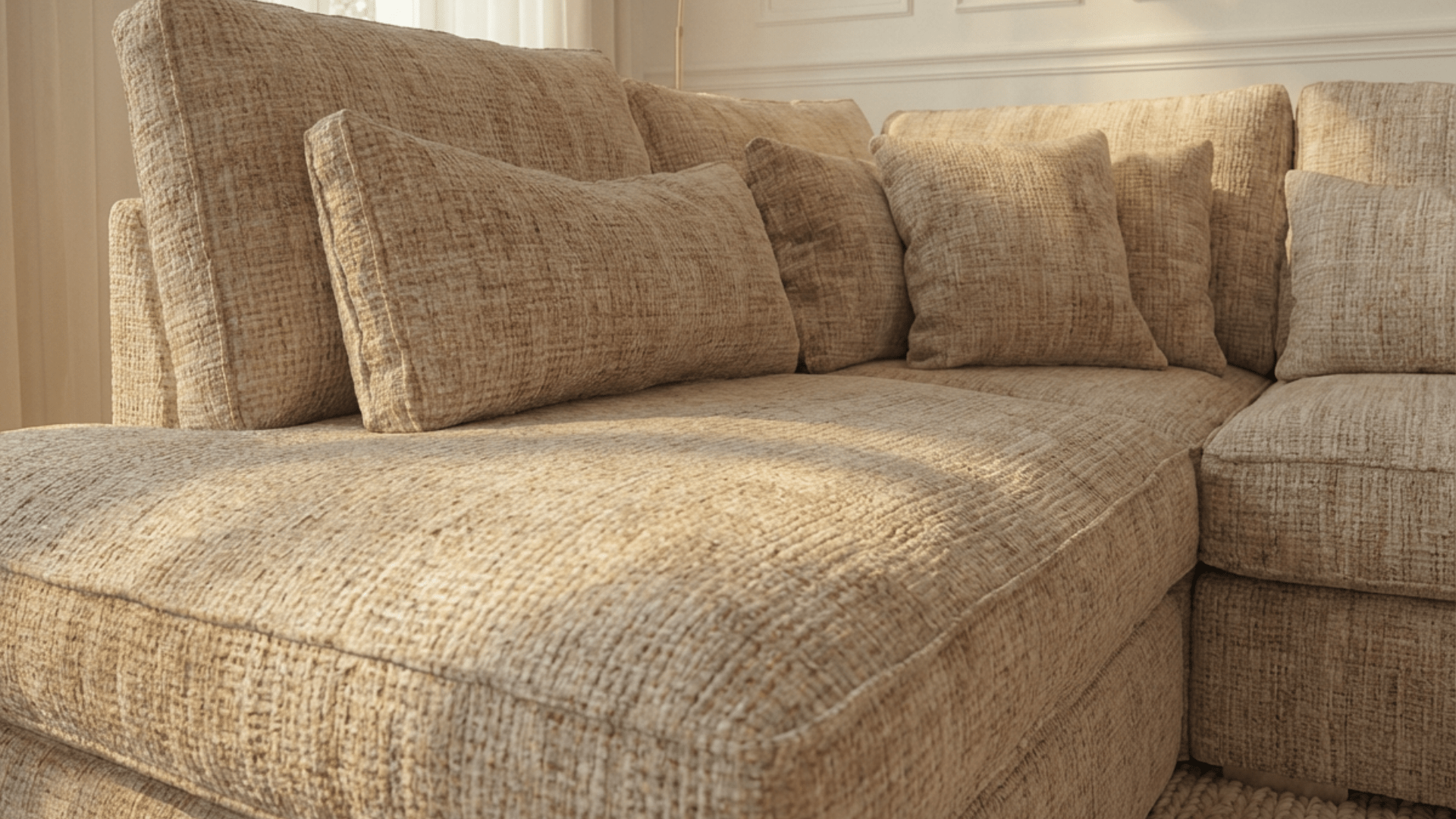 Canapé d'angle déhoussable 5 places MARBELLA en tweed - TRUST INDUSTRIE - beige 05 - Angle gauche - 