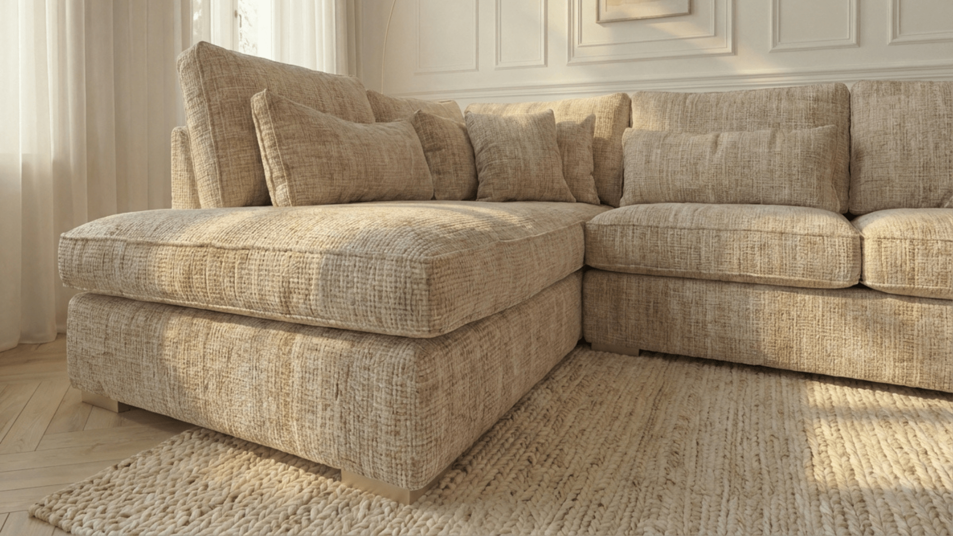 Canapé d'angle déhoussable 5 places MARBELLA en tweed - TRUST INDUSTRIE - beige 05 - Angle gauche - 